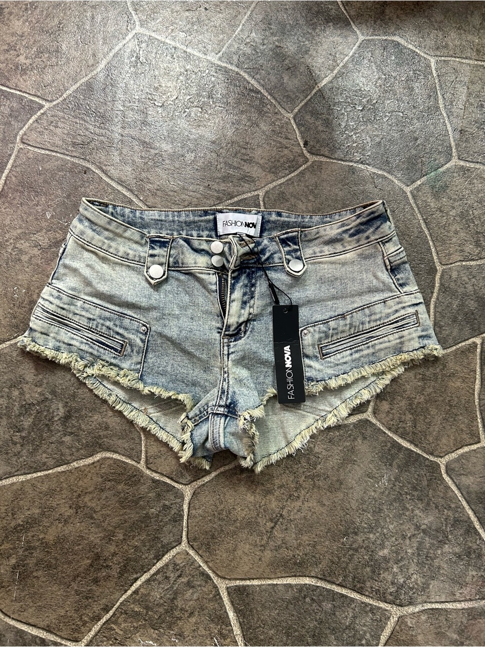 Fashion Nova Light Blue Frayed Hem Denim Shorts